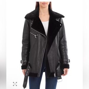 Avec Les Filles Oversized Faux Shearling Biker Moto Jacket Size Small